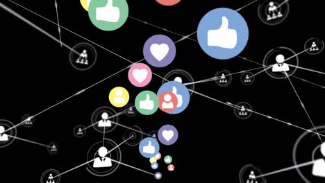 animation von netzwerkverbindungen mit oben fliegenden icons
