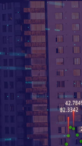 composição digital do processamento de dados financeiros contra edifícios altos em segundo plano