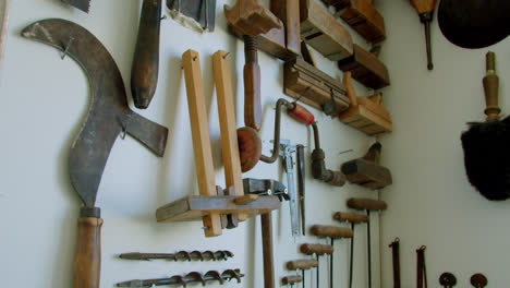 close-up of work tools in a joinery and