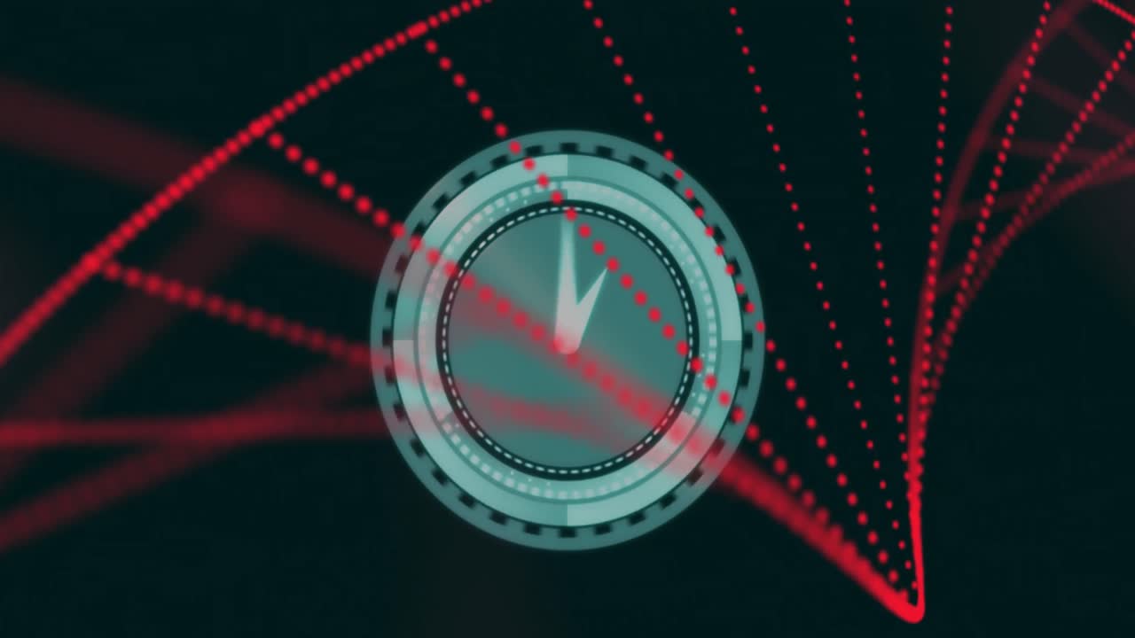 검은색 배경에 대해 회전하는 dna 구조 위에 틱하는 시계의 애니메이션