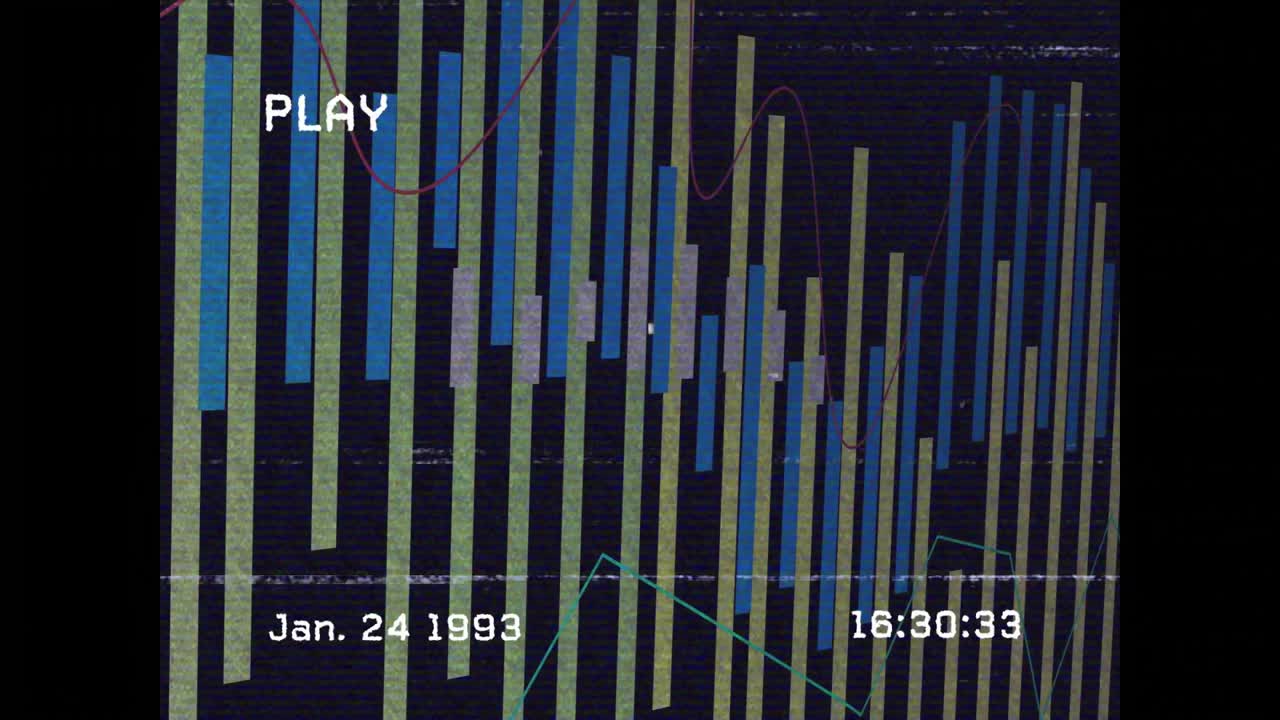 Play indicator showing starting bars rising shifting and waveforms flowing showing glitch data