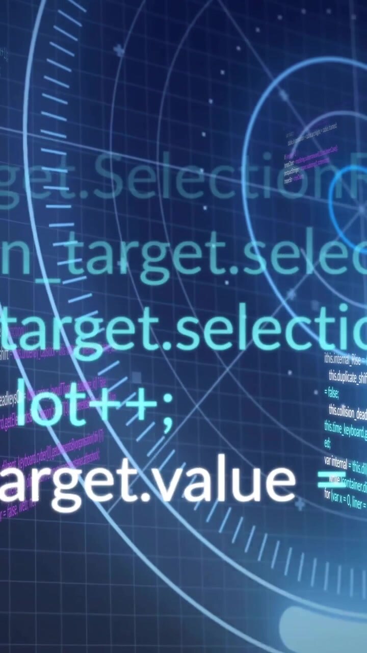 Coding and data processing animation with futuristic HUD interface
