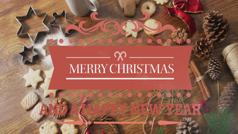 Animation-of-merry-christmas-text-over-christmas-decorations