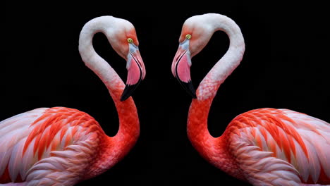 two pink flamingos forming a heart shape