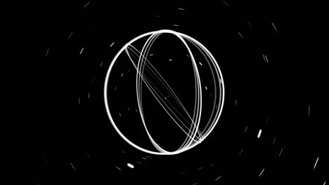 animation of white rings rotating and points of light moving on black background