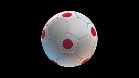 pelota de fútbol con bandera de japón, en fondo negro bucle alfa. renderización 3d
