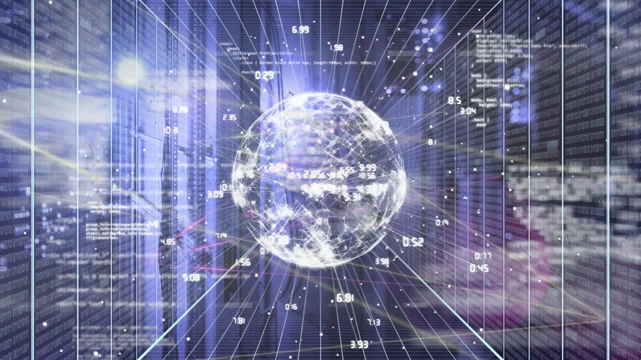 데이터 처리 및 컴퓨터 서버를 통한 연결의 글로브의 애니메이션