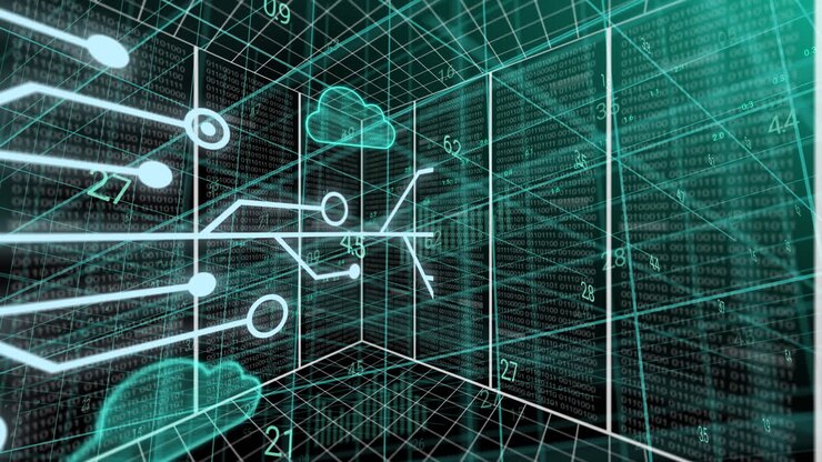 Animation of clouds, data processing over computer servers