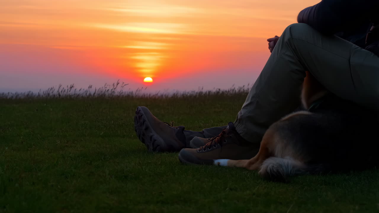 Person and dog enjoying a scenic sunset