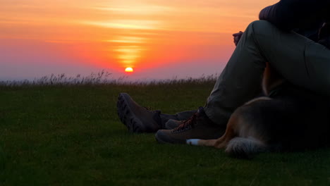 person and dog enjoying a scenic sunset