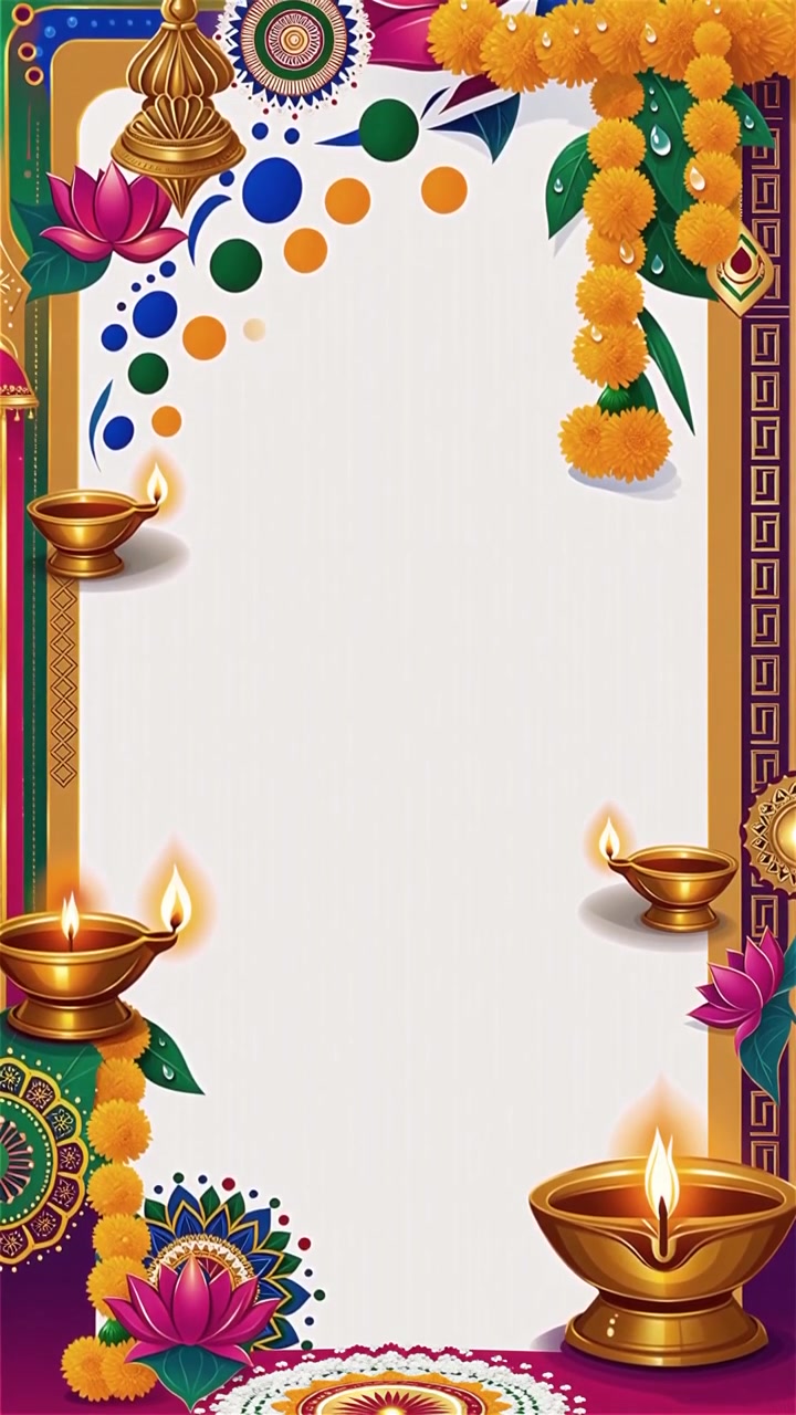 Sfondo Diwali con Diyas luminosi, Rangoli e fiori di loto