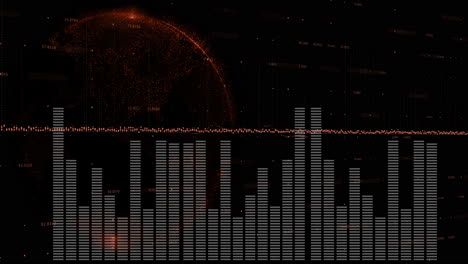 Visualizing digital sound wave with glowing planet and data points in animation