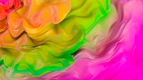 rainbow creamy texture paint waves footage. vibrant multicolor thick liquid flow. iridescent blurry fluid seamless abstract animation. mixed orange, blue smooth paint smears background looped video