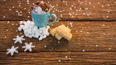 nieve cayendo con comida de navidad