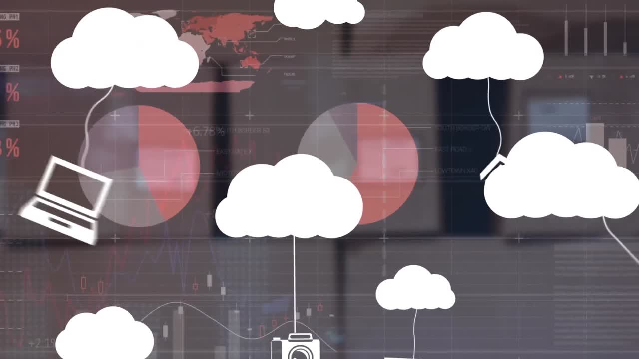 클라우드 및 미디어 아이콘의 애니메이션 온라인 보안 미디어 아이콘