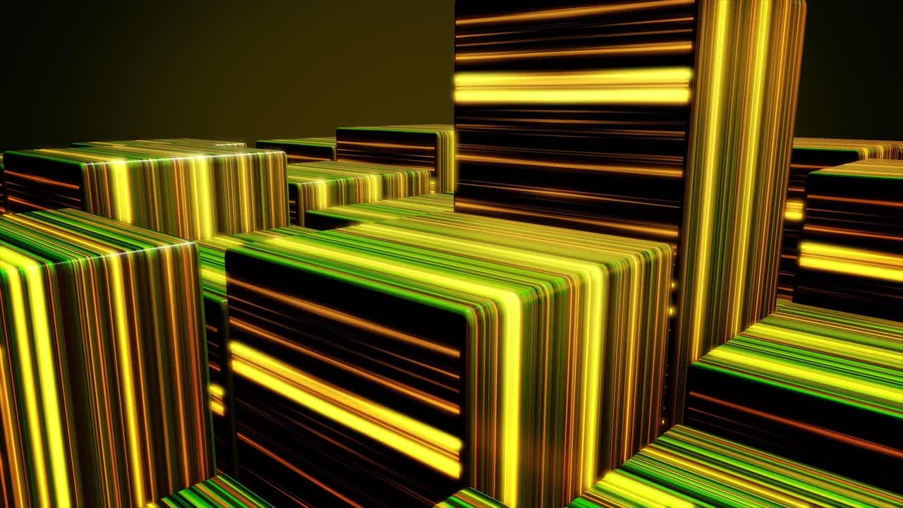 formas geométricas 3d abstractas con líneas verdes y doradas