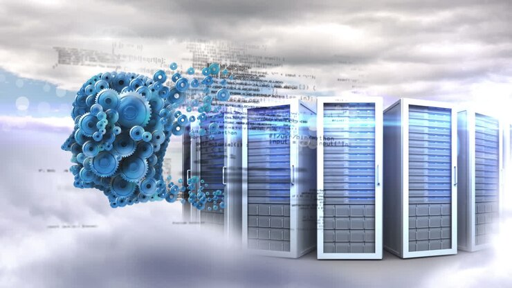 Blue gear mind with technology storage