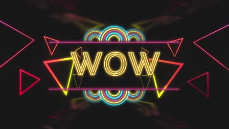 Animation of wow and neon triangles on black background