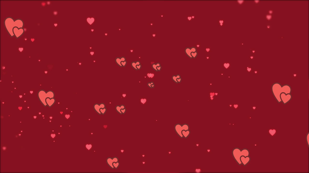 Animazione di cuori che fluttuano su sfondo rosso