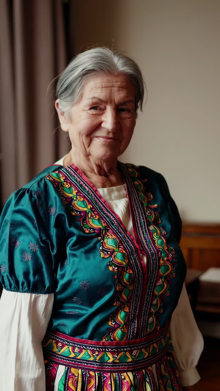Portrait of a Smiling Senior Woman in Traditional Clothing
