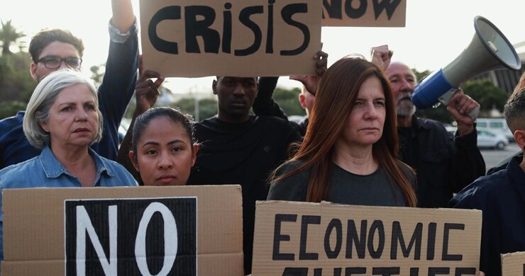 Diverse Group of Protesters Holding Signs for Economic Justice