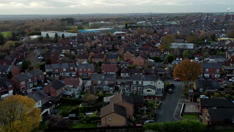 rainhill typical british suburban village in merseyside, england aerial view over autumn residential council housing