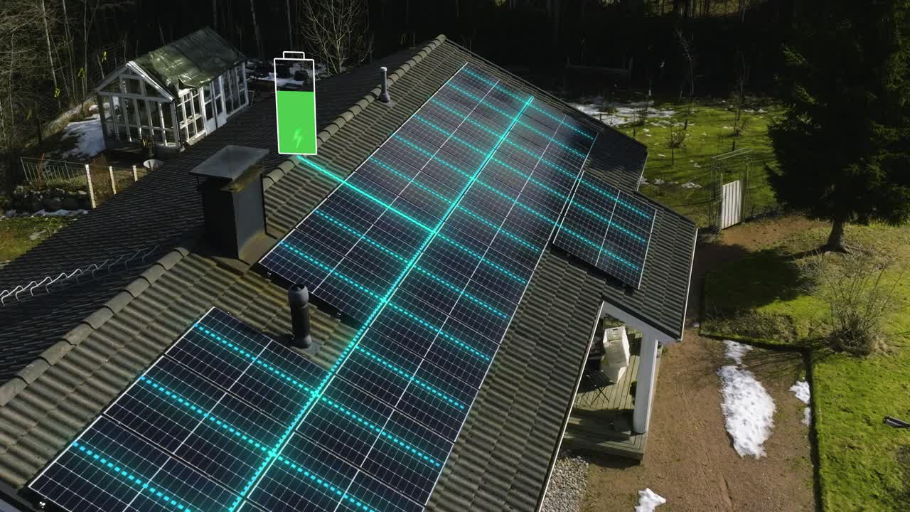Photovoltaic system helps heating of a modern house, solar tech reducing the cost of living