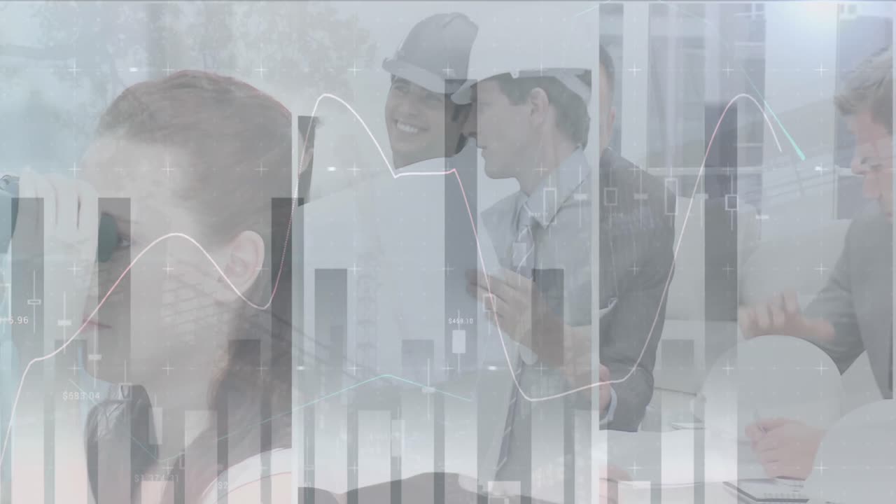 회의에서 계획을 가진 건축가들에 대한 통계 및 데이터 처리의 애니메이션