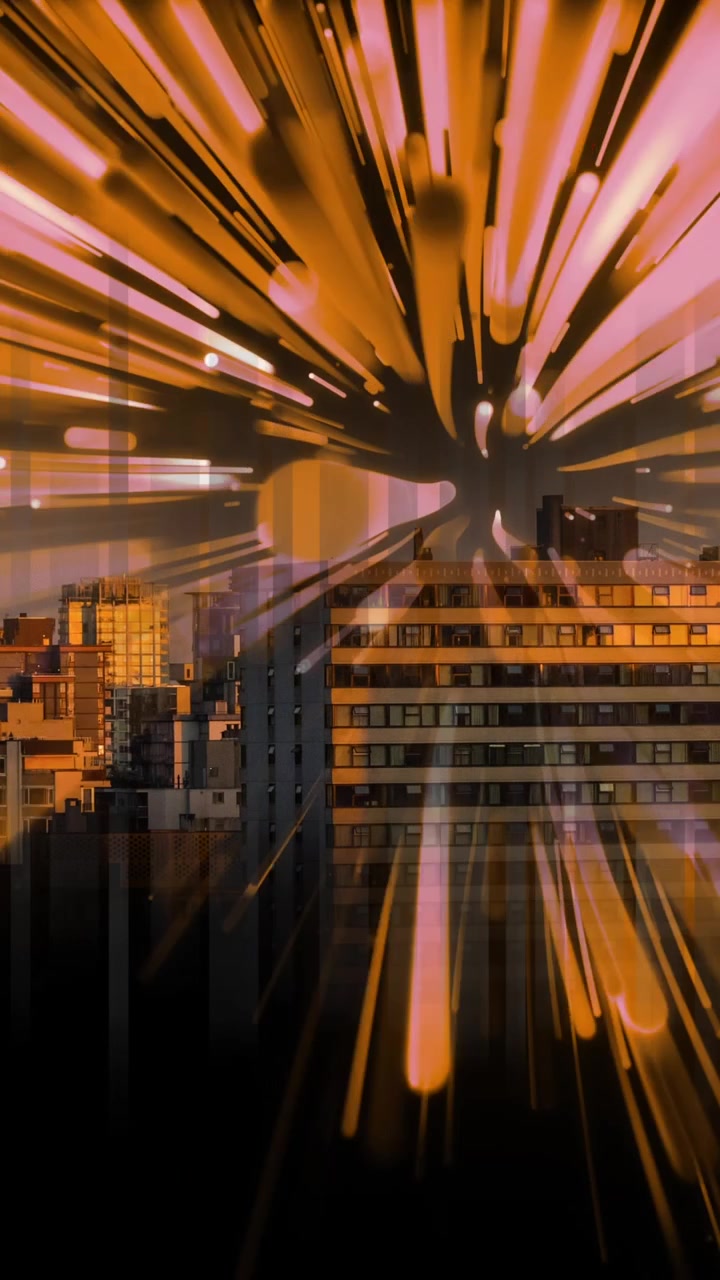 Animation of data processing, cityscape and connections