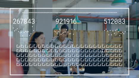 animation of data processing over diverse business people discussing work