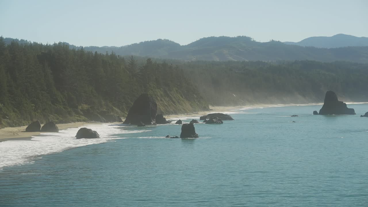 Formazioni rocciose della baia di Port Orford vicino alla costa dell'Oregon durante il giorno.