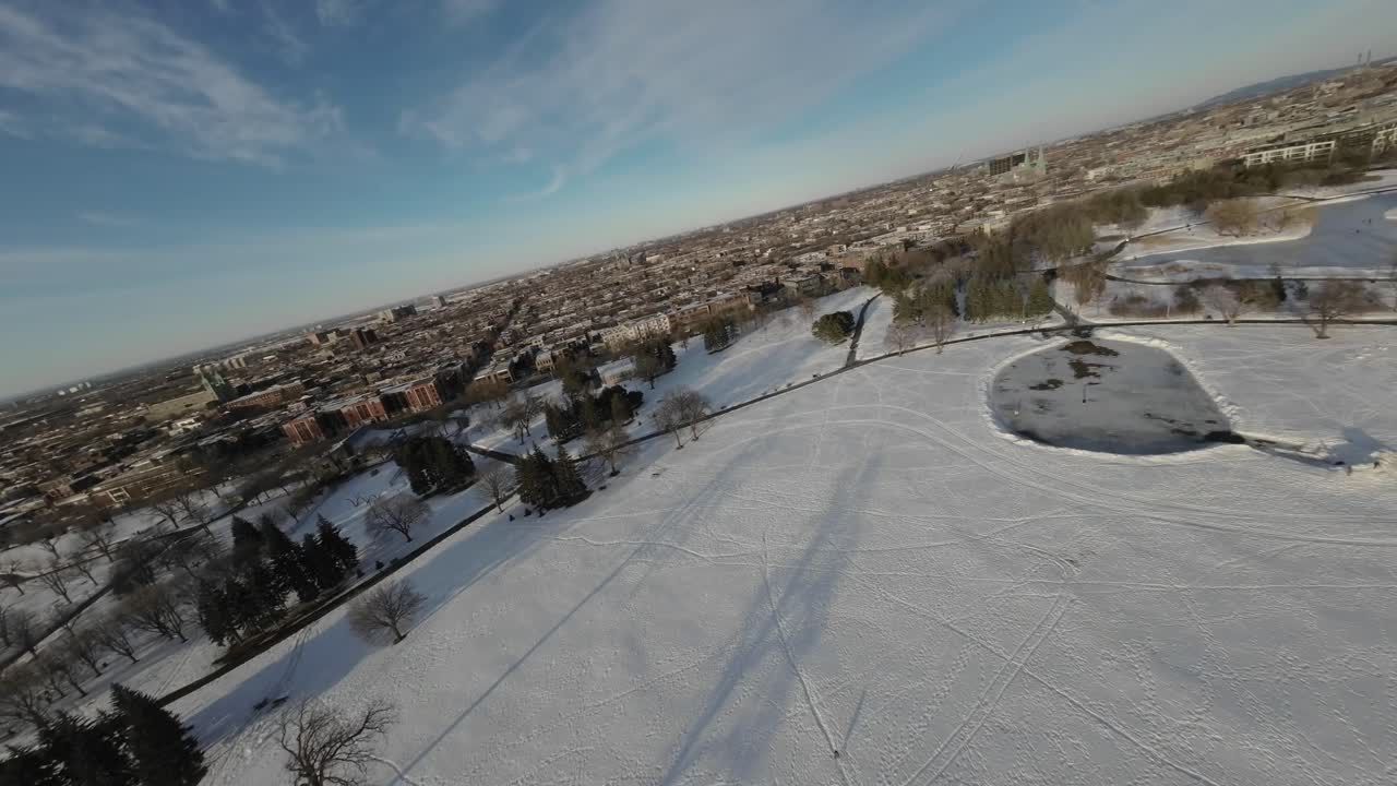 A Snowy, Winter Landscape at Jarry Park, Montreal, Canada - FPV Shot
