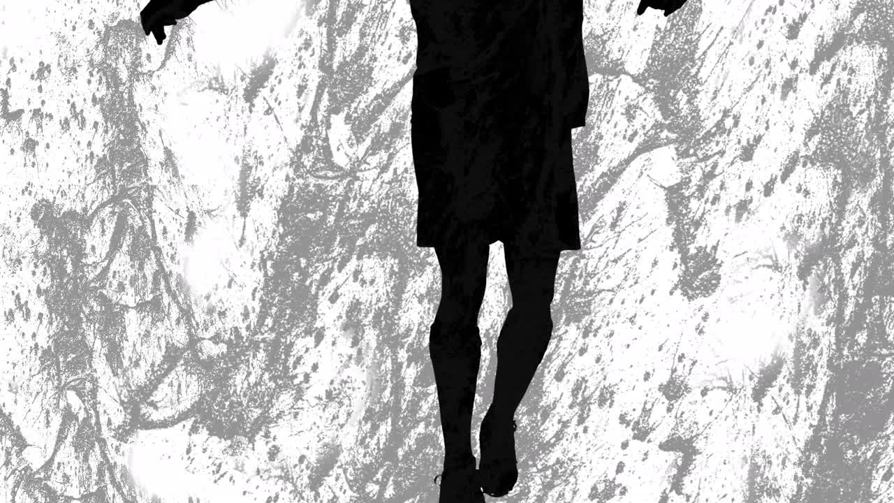 회색 배경의 모양 위에 남성 축구 선수의 실루 ⁇ 의 애니메이션