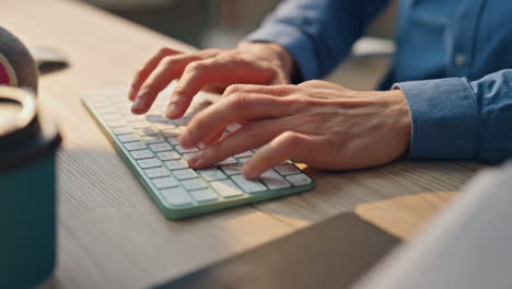 businessman hands typing keyboard office close up. freelancer working computer