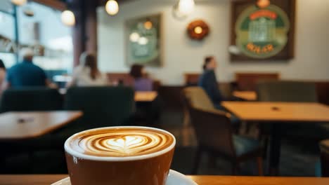 a close-up of a latte art in a coffee shop