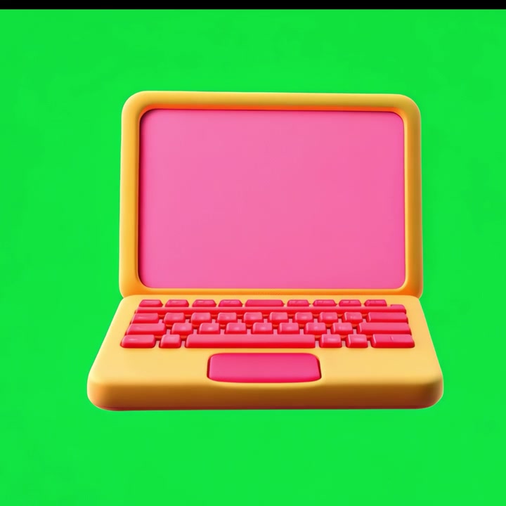 3D Rendered Cartoon Style Laptop on Green Screen