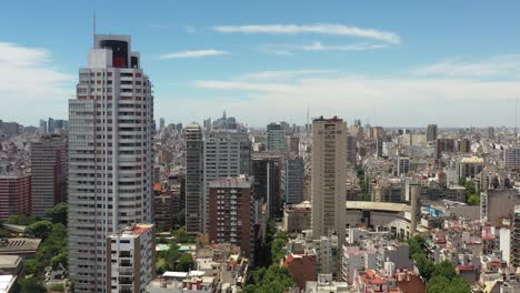 Aerial-panoramic-view-of-Buenos-Aires,-Argentina,-drone-flying-forward-over-Las-Heras-park