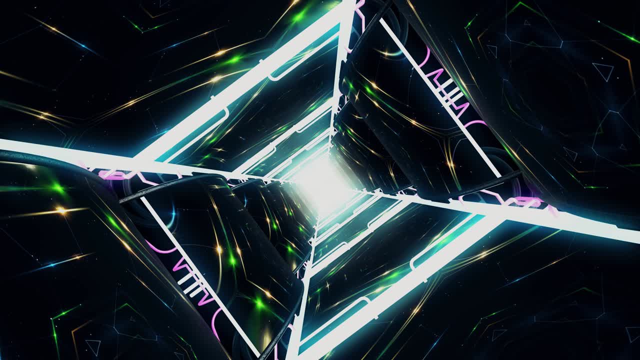 túnel 3d futurista y brillante con líneas de luz de neón sin costuras. hermoso túnel abstracto sin costuras