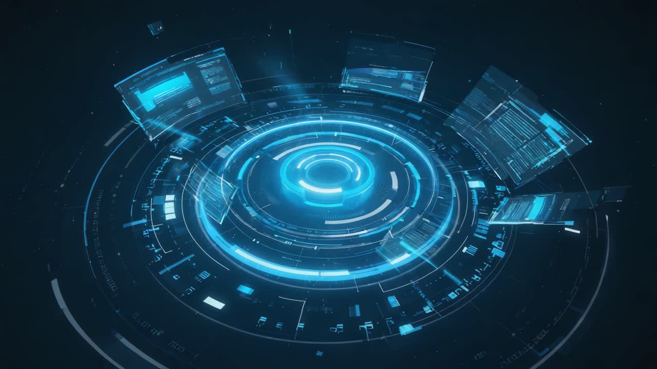 Futuristic Digital Interface with Glowing Blue Elements