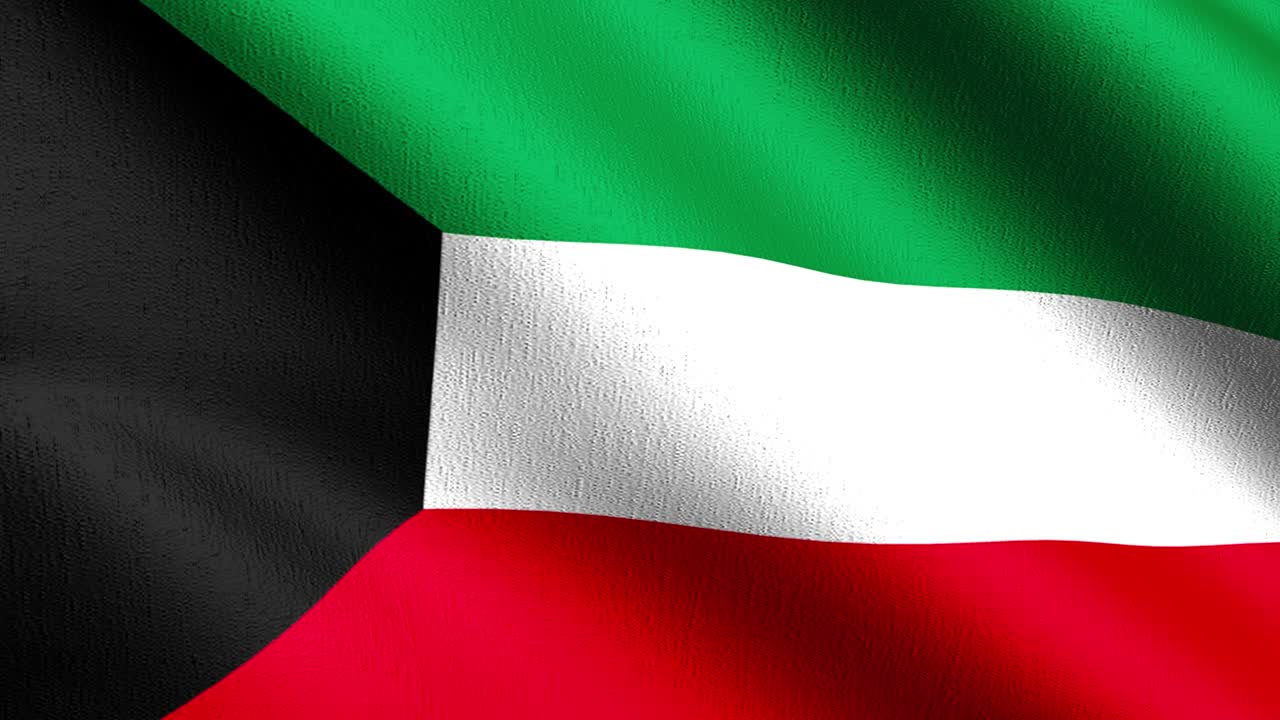 bucle sin costura 4k vdo. bandera nacional de kuwait soplando en el viento aislado. diseño abstracto patriótico oficial. ilustración de renderización 3d del símbolo del signo ondulante.