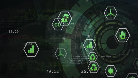 animación de iconos eco, procesamiento de datos informáticos a través del escaneo de alcance