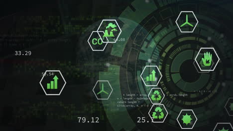 animation of eco icons, computing data processing over scope scanning