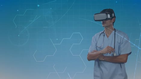 Animación-De-La-Red-De-Conexiones-Y-Procesamiento-De-Datos-Sobre-Un-Médico-Que-Usa-Auriculares-Vr