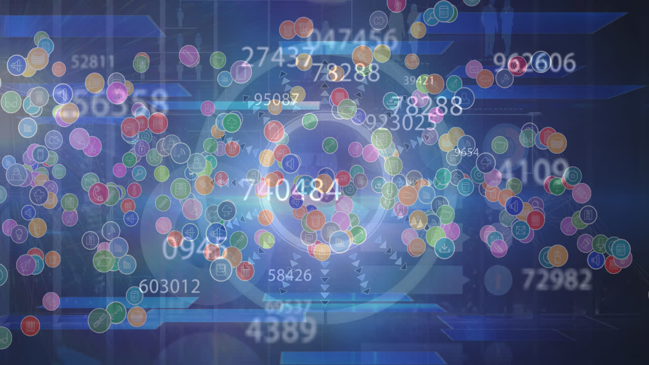 파란색 배경 위의 데이터 처리 애니메이션