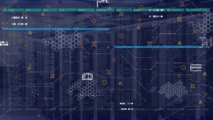 Automated scanner detecting traffic, activating HUD overlaying racks, sliding bars analyzing nodes
