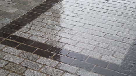 pavimento de adoquines húmedo después de la lluvia