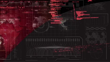 animación de la interfaz con los datos de procesamiento del escáner, el globo y el rojo