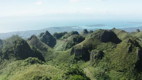 海灣和壯觀的綠色山丘的空中景色