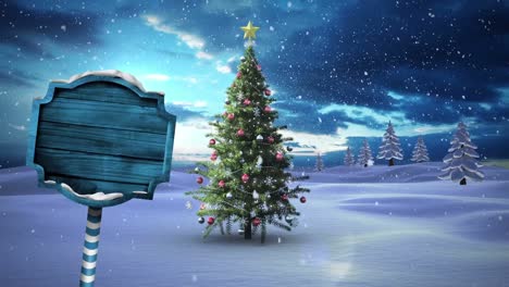 árbol-De-Navidad-Y-Signo-De-Flecha-En-El-Paisaje-Invernal
