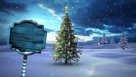 árbol de navidad y signo de flecha en el paisaje de invierno